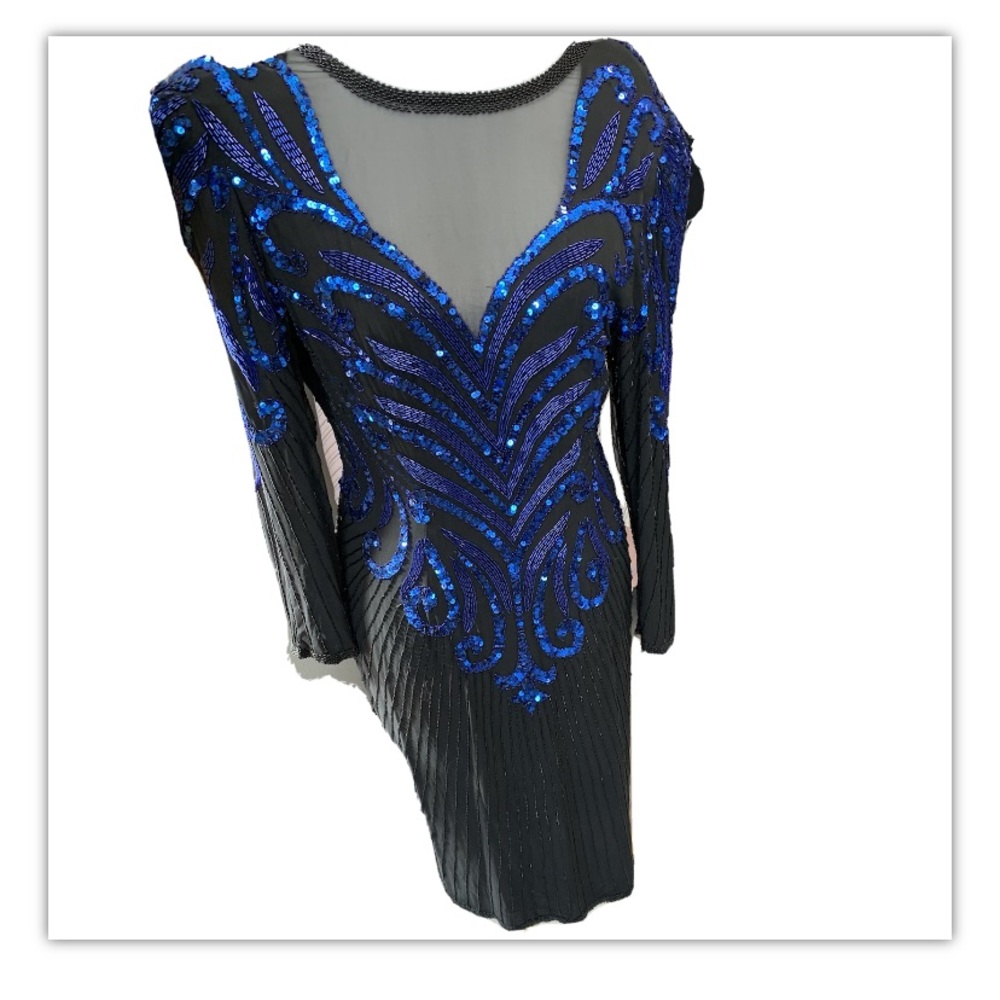 Vintage AJ Bari ArtDeco Silk and beaded dress Med